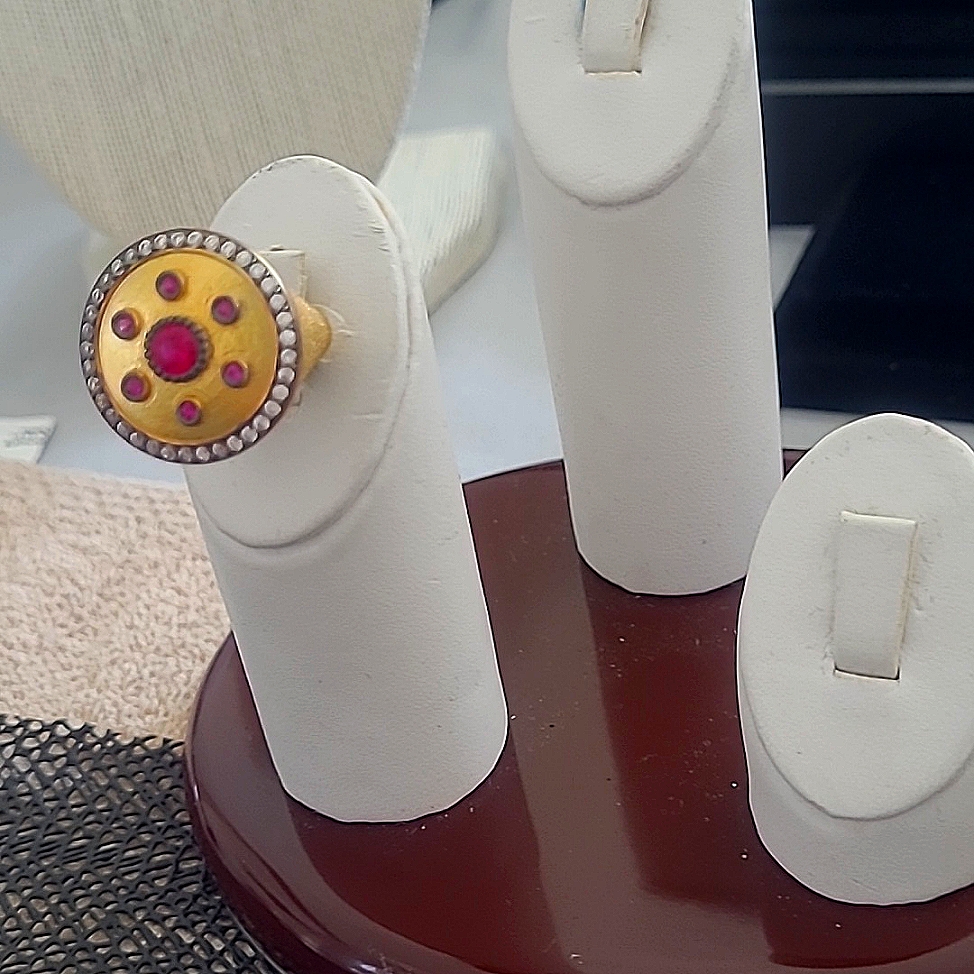 Nwt Ethnic Turkish Ruby & Swarovski Crystals Shield Ring Size 6